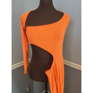 Women One Sleeve Hollow Out Skinny Jumpsuit Romper New‎ in package ORANGE M